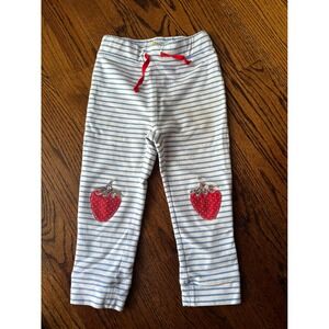 Baby Boden Strawberry Knee Patch Pants Blue White Stripe Kids 3-4Y